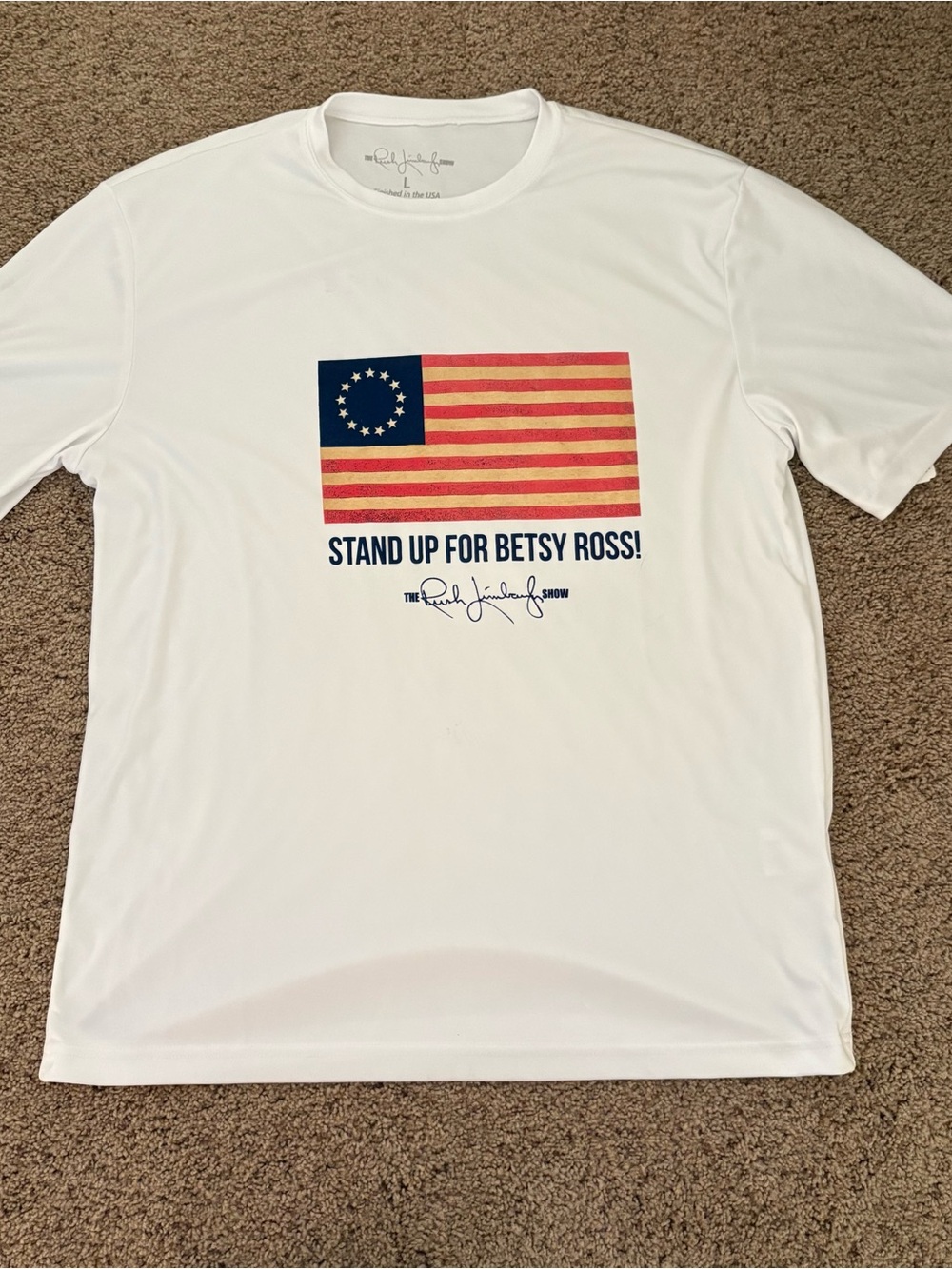 Collectible Rush Limbaugh “Stand up for Betsy Ross” Flag T shirt sz L ~NWOT